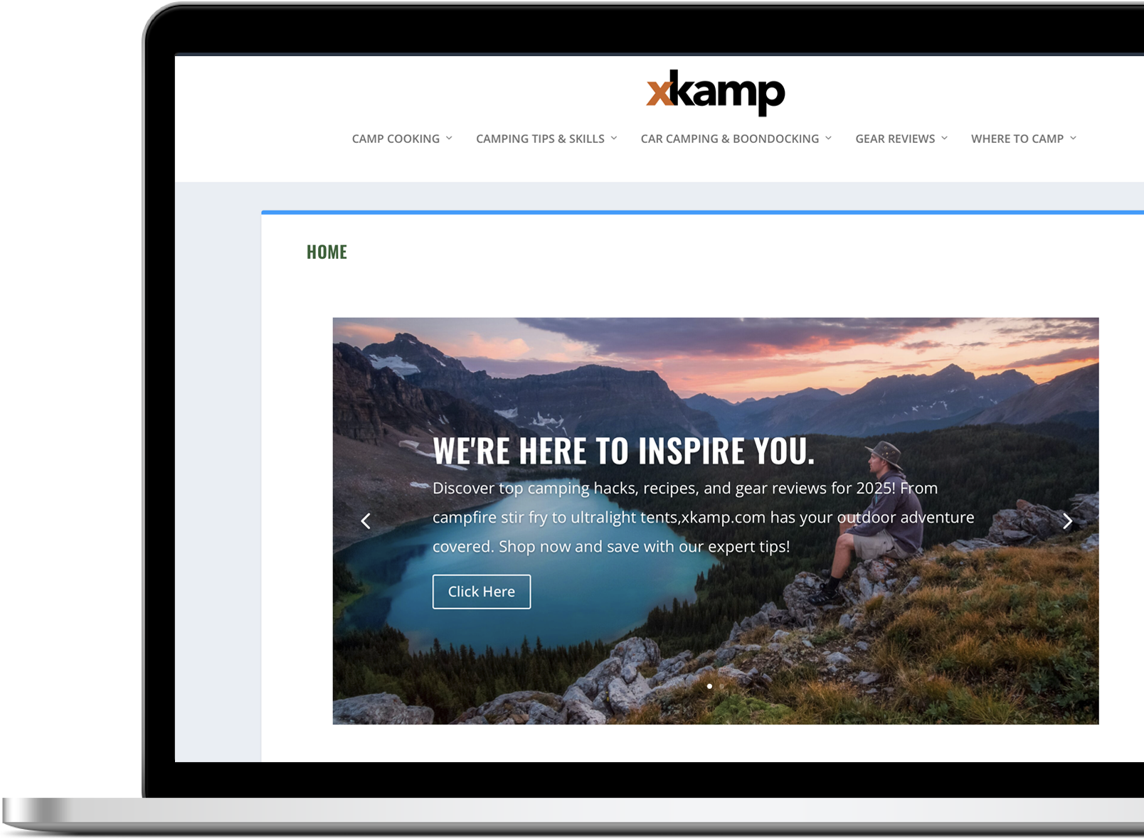 Laptop with xkamp.com webpage being displayed 
